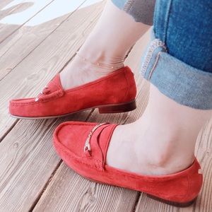 Sam Edelman Red Suede Silver Buckle Talia Loafer